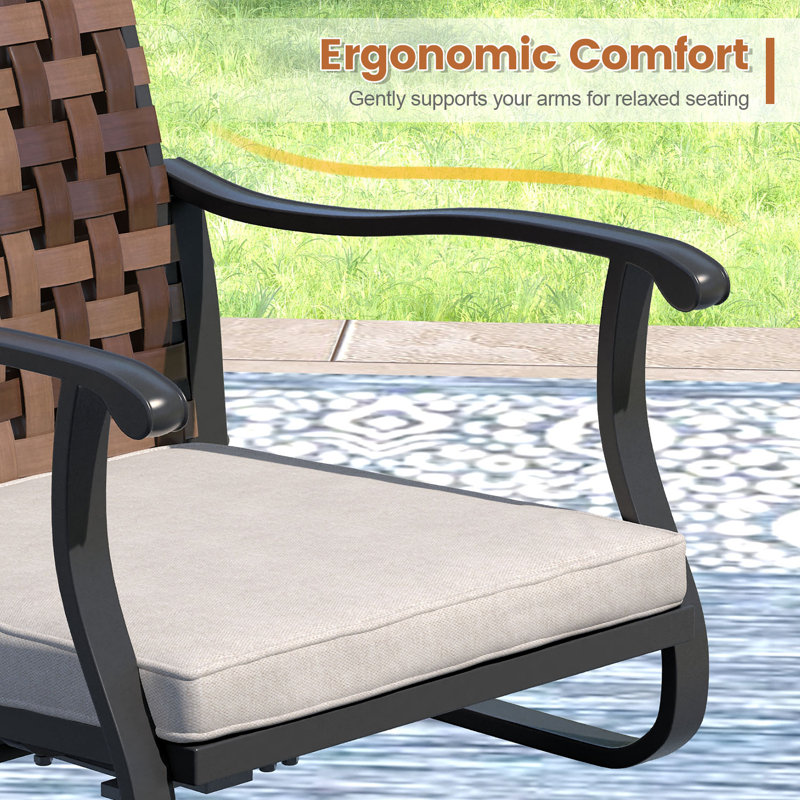 6-Person Rectangular Outdoor Dining Set With Swivel PE Rattan Chairs & Cushions