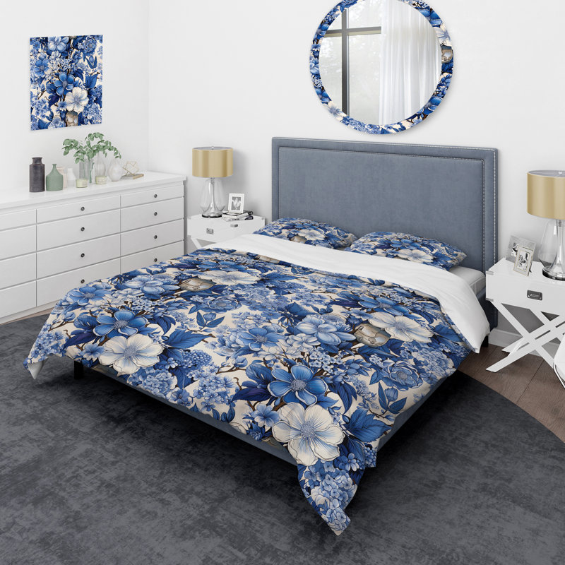 Cobalt Blue Horse Garden Victorian Pattern I - Ensemble de housse de couette abstrait