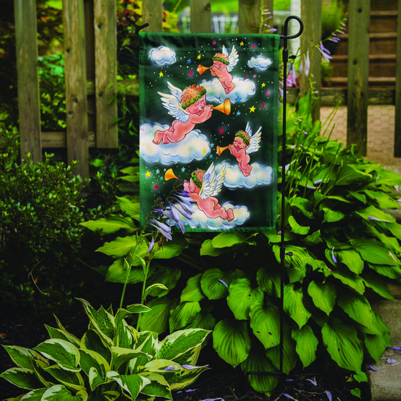 Drapeau de jardin à 2 côtés anges on green, H 15 po x l 11 po