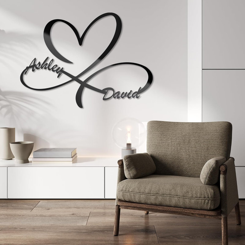 Heart Gifts For Love, Unique Wedding Present, Personalize Name Metal Signs, Gold Wall Decor Accents, Black, Yes