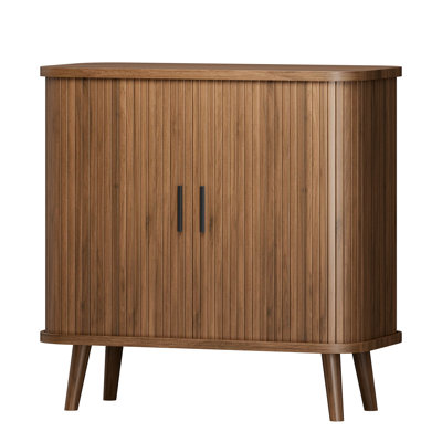 Armoire latérale à portes coulissantes avec tablettes réglables et panneaux latéraux courbés Solution de rangement minimaliste moderne