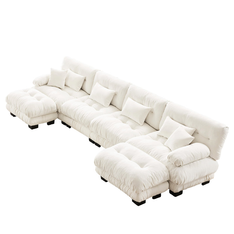 Canapé en chenille en U blanc - 4 avec 2 repose-pieds confortables à usages multiples