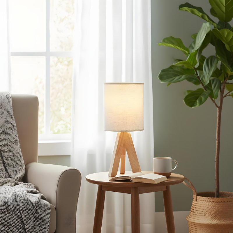 Ensemble de lampe de table moderne en bois (avec interrupteur à bascule), lampe de chevet à base en bois naturel, convient au salon / chambre à coucher, douille E26 (ampoule non incluse)