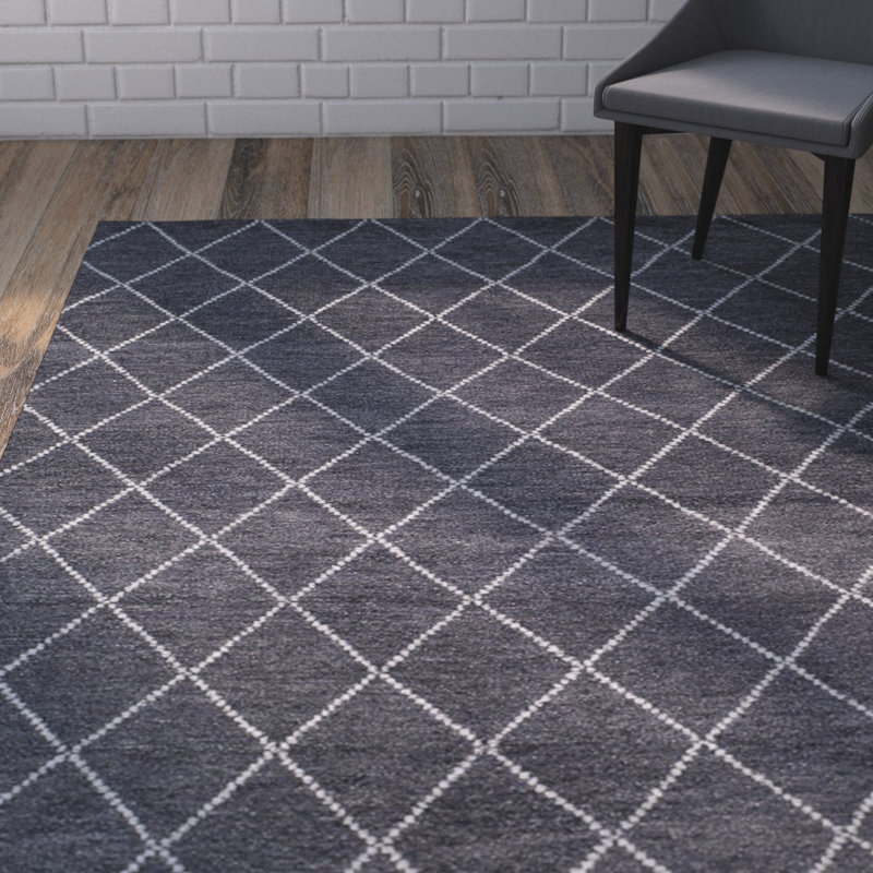 Atlas Wool Geometric Area Rug in Charcoal, Rectangle 3'6" x 5'6"