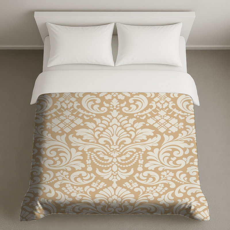 Housses de couette en damas beige et blanc, Lit simple
