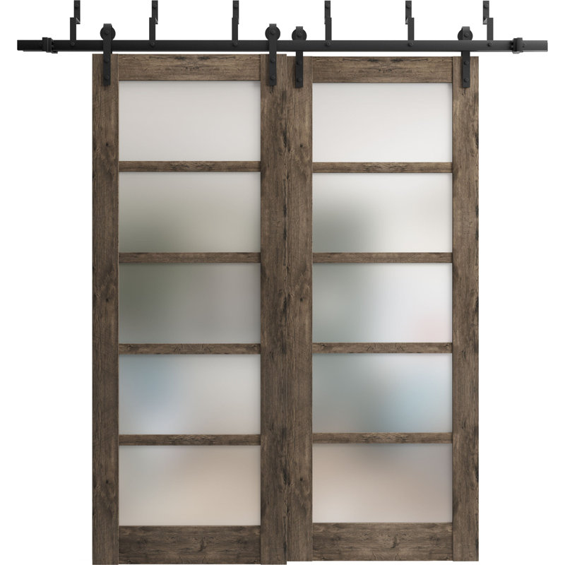 Panelled Wood Quadro Sliding Closet Doors, Cognac Oak, 56" x 84"