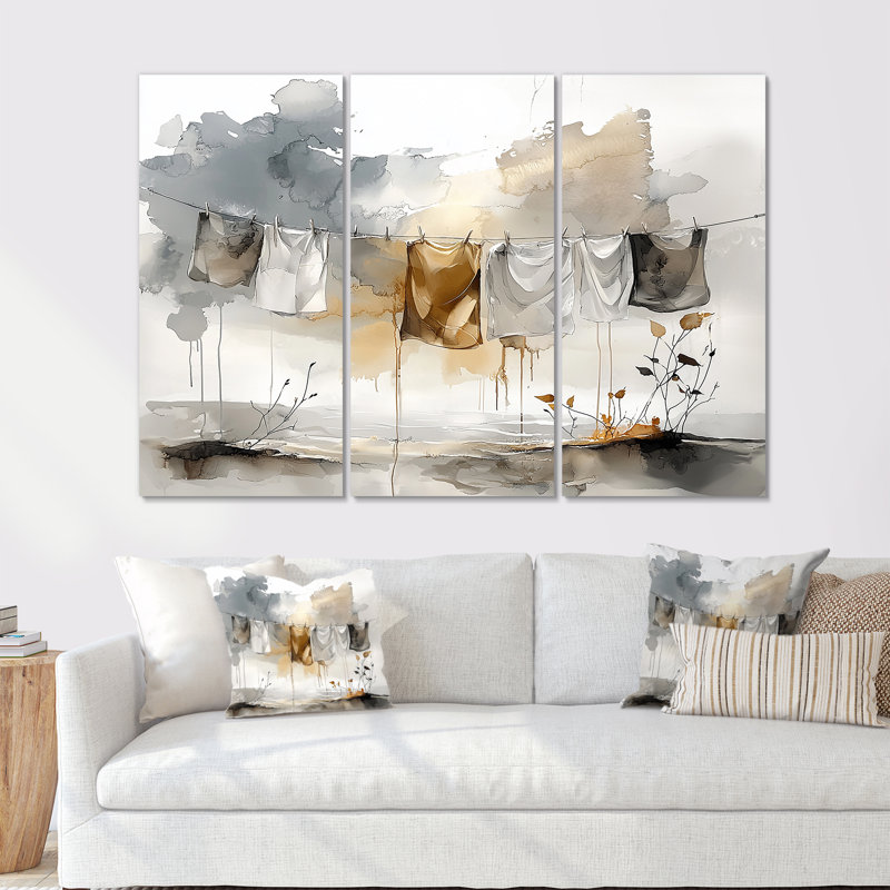 Grey Hanging Out Laundry I - Laundry Wall Decor Set, Wrapped Canvas, 40" H x 60" W x 1" D