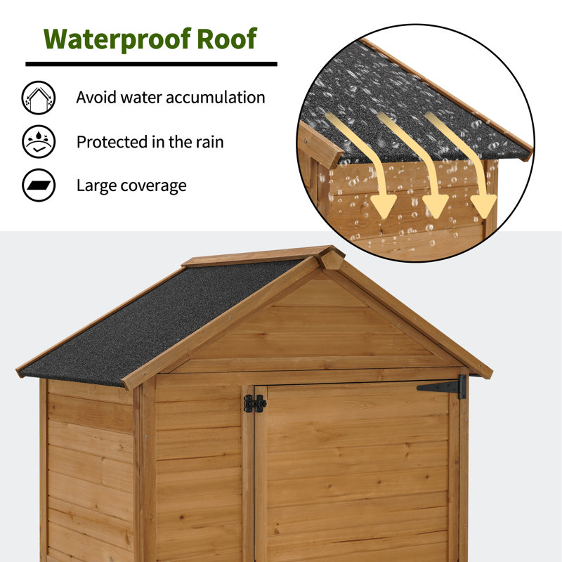 Tall Medium Brown Fir Wood Outdoor Storage Shed with Shelving