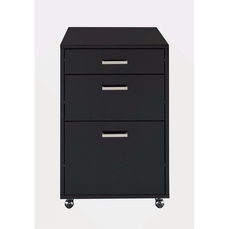 High Gloss & Chrome Finish File Cabinet, Black