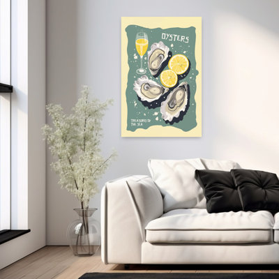Huîtres rétro et champagne, rétro élégant, art mural océan rétro