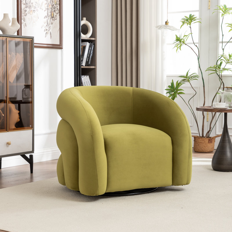 Fauteuil demi-tonneau pivotant rembourré Coyle, Velours vert, 1