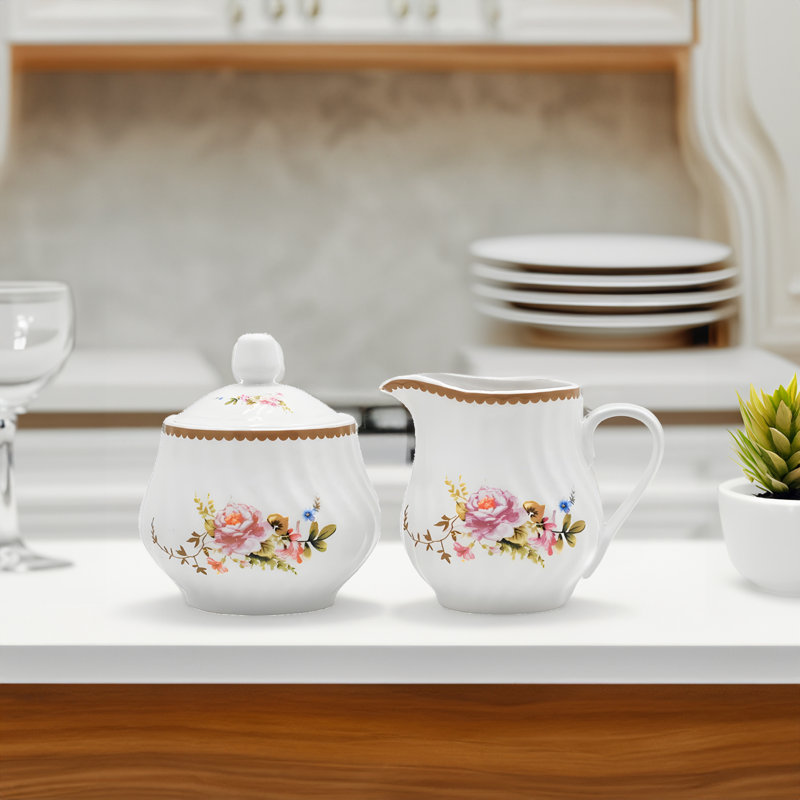 Ensemble de sucrier et crémier en porcelaine blanche Rabia