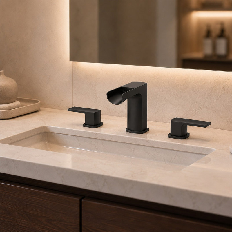 Waterfall 8 In. Widespread Double-Handle Bathroom Faucet, Matte Black