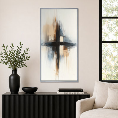 Gris géométrique croix géométrique Flow III - décor mural abstrait gris, impressions encadrées contemporaines