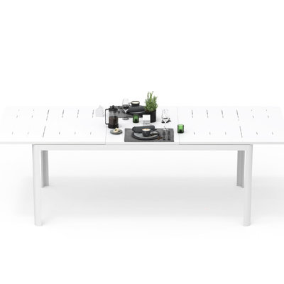 Rectangular White Patio Table Expandable To 94.49", Metal Aluminum For 6-8, Outdoor And Indoor Use Dining In White,