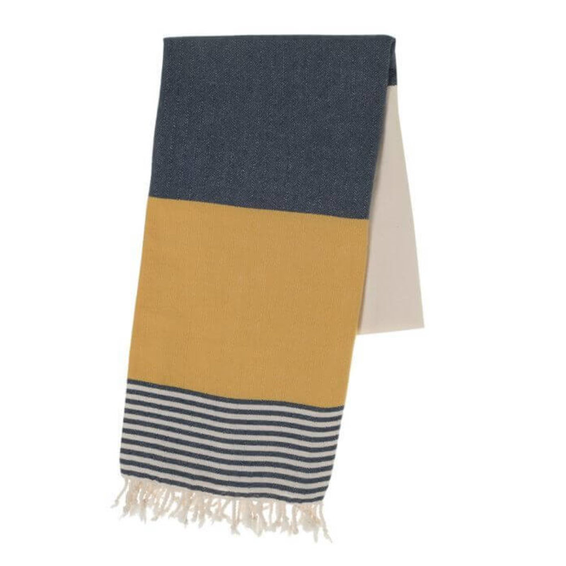 Serviette de plage Malkhas Luxury, Bleu marine et jaune