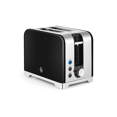 Swan Solace 2 Slice Toaster, Premium High Gloss Finish, 7 Browning Levels, Defrost, Reheat and Cancel Functions, Non-Slip Feet, Self-Centring Function, 930W, Black