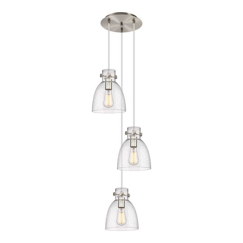 Luminaire suspendu en grappe à 3 lumières Amrith, Grainé, Nickel satiné brossé