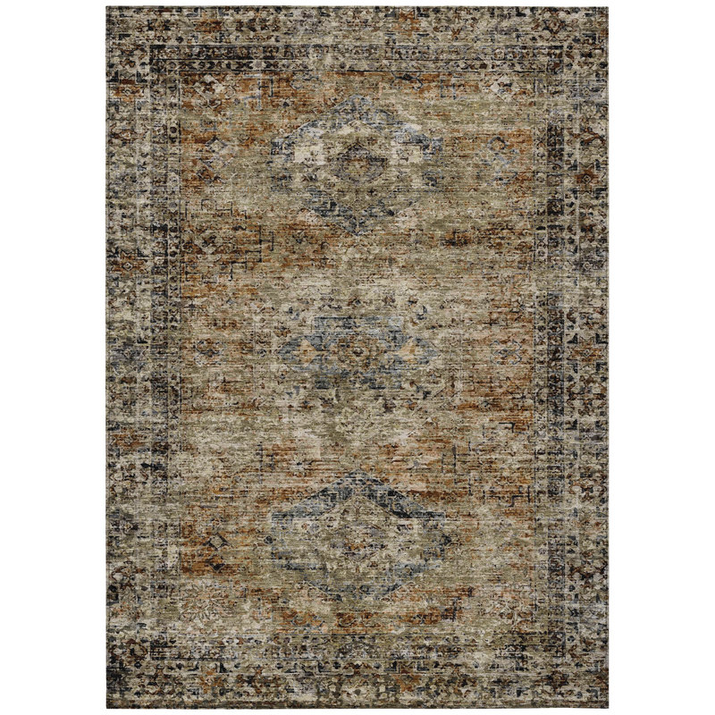 Machine Washable Indoor/Outdoor Labon ACN2170 Global Rug, Rectangle 3' x 5'
