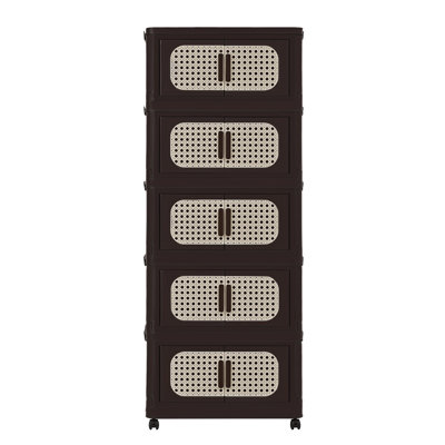 Retro Brown, armoire de rangement pliante latérale de 20 po de large, 5 niveaux, 19,69 po x 11,81 po x 50,00 po, bacs de rangement pliables avec porte magnétique, armoire de rangement en plastique avec roues