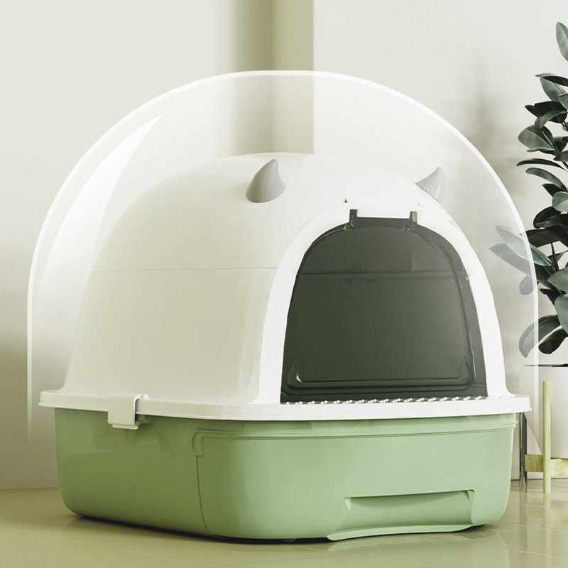 Little Devil Odor-Proof Fully Enclosed Extra-Large Folding Cat Litter Box, Green