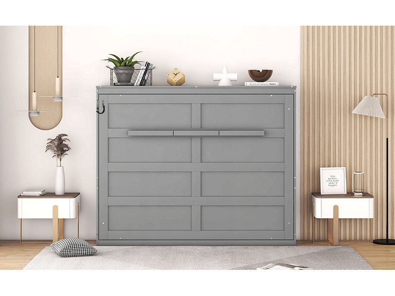Lit escamotable mural Murphy pour chambre d'amis, Gris, Lit double