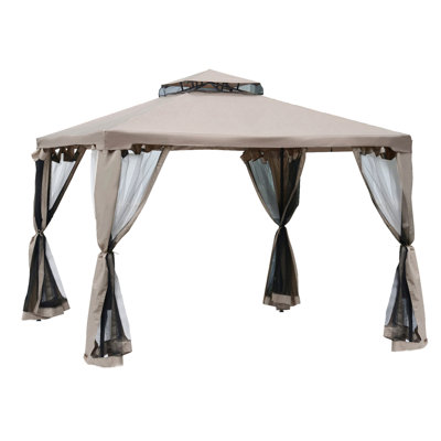 Pavillon de jardin 9,6 pi x 9,6 pi, abri de jardin avec toit à 2 niveaux et filet, structure en acier pour le jardin, la pelouse, la cour et la terrasse