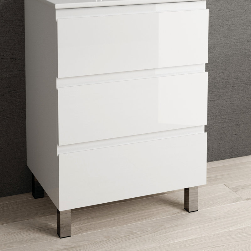 Base de meuble-lavabo simple mural 24 po Costa seulement, Blanc lustré