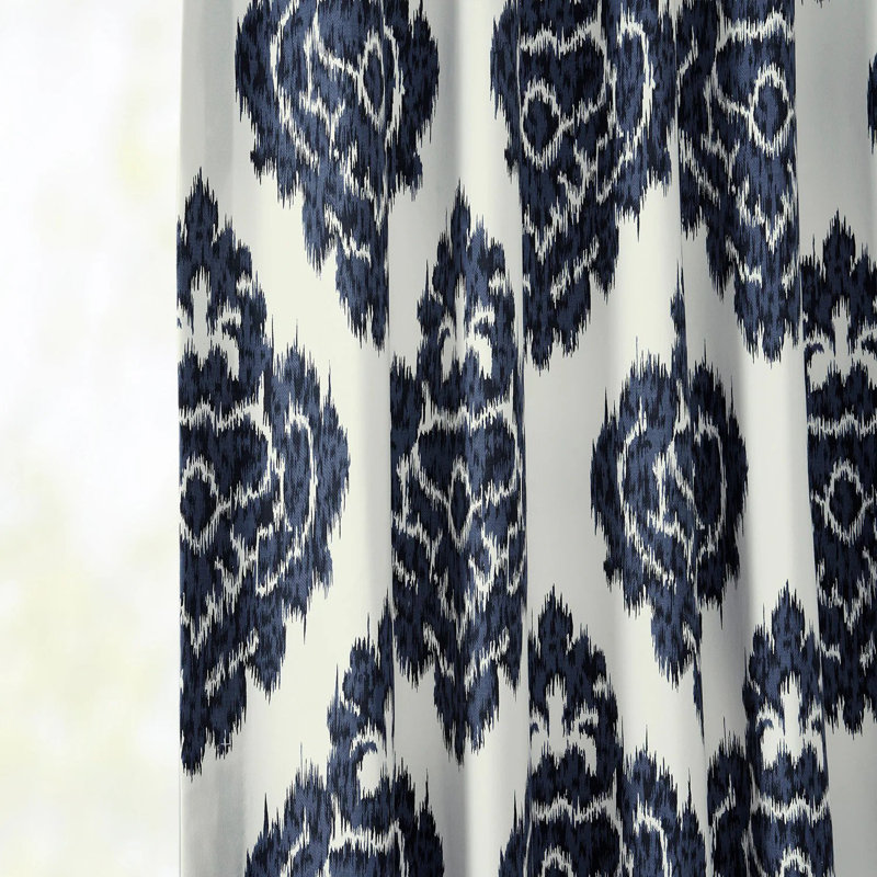 Atkins Room Darkening Cotton Damask Curtain Panel, 50"W x 120"L, Blue