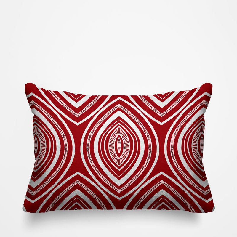 Coussin décoratif intérieur / extérieur Gateson Tribal, 14 po x 20 po, Rouge, Rectangulaire