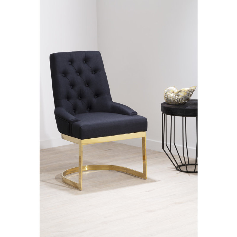 Carwell 48cm H Tufted Upholstered Metal Cantilever Chair, Gold, Beige