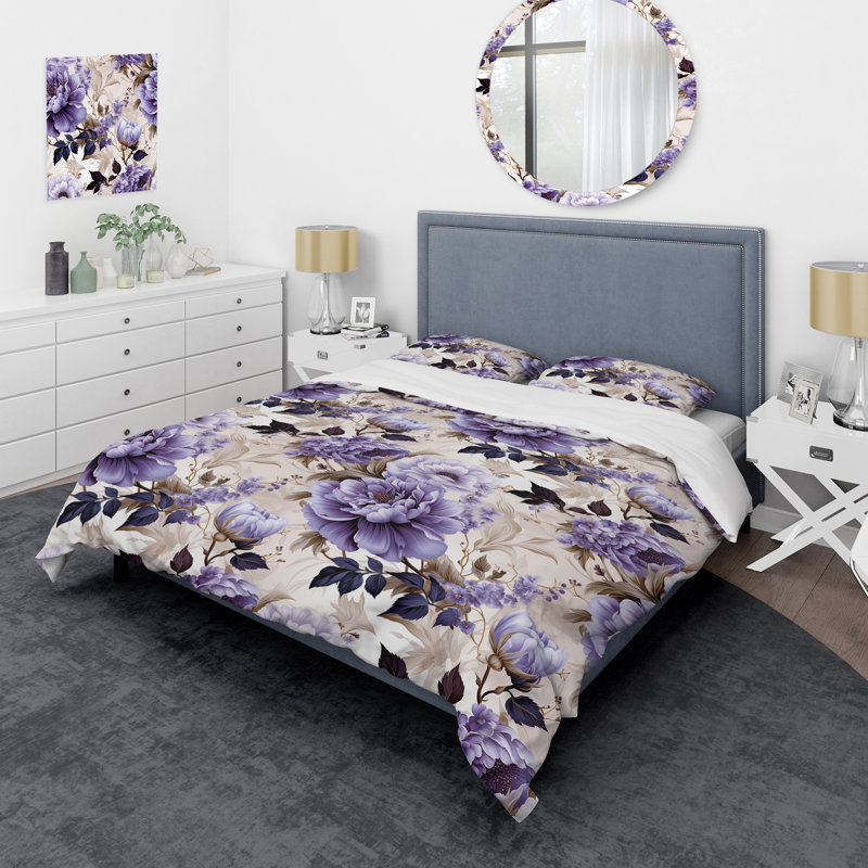 Ensemble de housse de couette Victorian Elegance Soft Lavender Blossom II, Housse de couette simple + 1 taie décorative stan