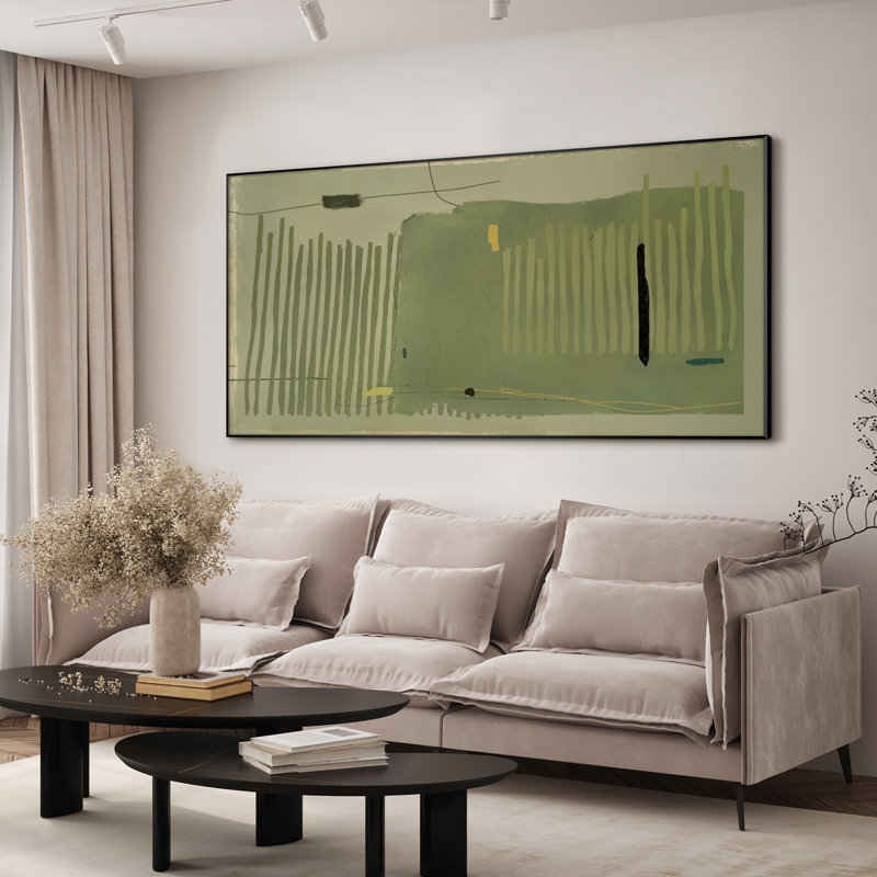 Très grand imprimé géométrique abstrait mural - œuvre d'art minimaliste verte et noire, décoration moderne pour le salon ou la chambre à coucher, assemblage de cadre requis