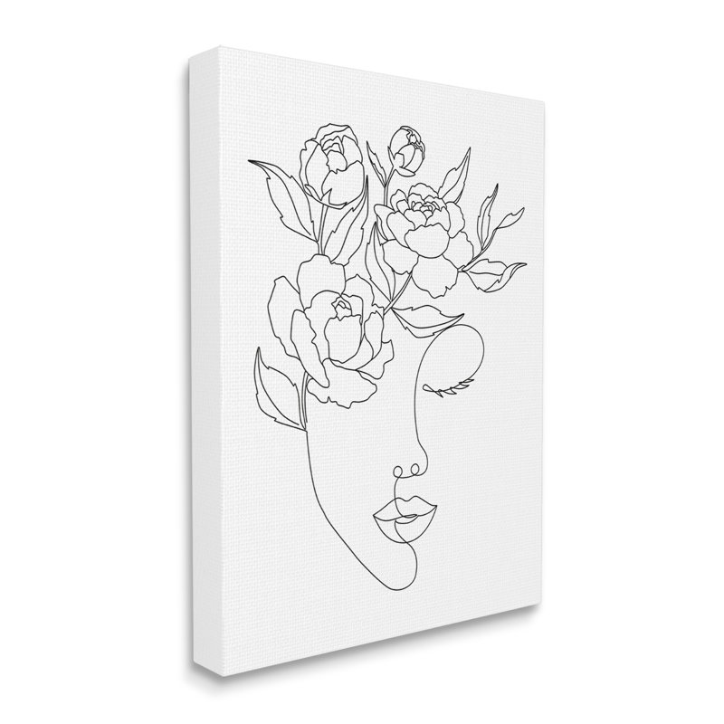 «Floral Woman Face Line Doodle», reproduction de dessin sur toile tendue, H 48 po x l 36 po x P 1,5 po