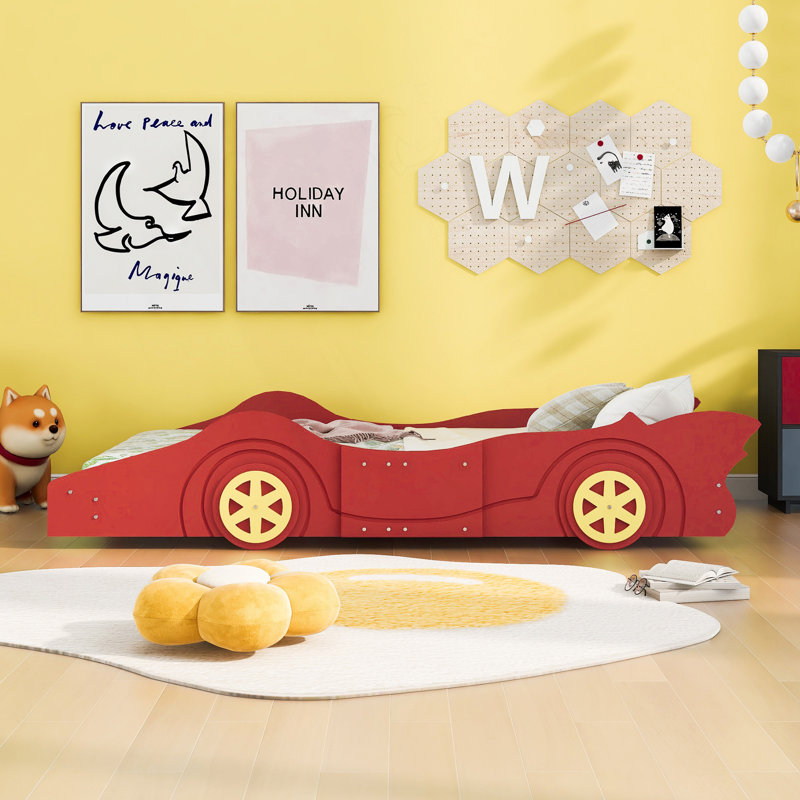 Lit plateforme simple avec roulettes, Rouge