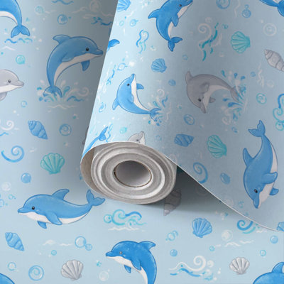 Papier peint adhésif tropical à motif de dauphins sautant, adhésif et amovible 17,7 po x 118 po (45 x 300 cm)