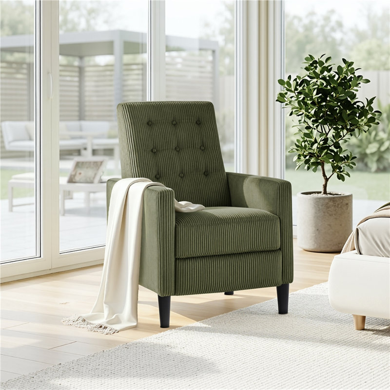 Corduroy Green Recliner Sofa  Chair with Adjustable Back and Footrest
