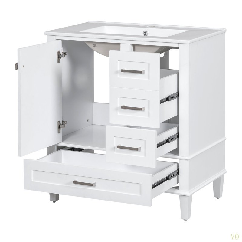 Ensemble de meuble-lavabo moderne avec lavabo 30 po, meuble-lavabo moderne avec porte à fermeture douce et 3 tiroirs, structure en bois massif