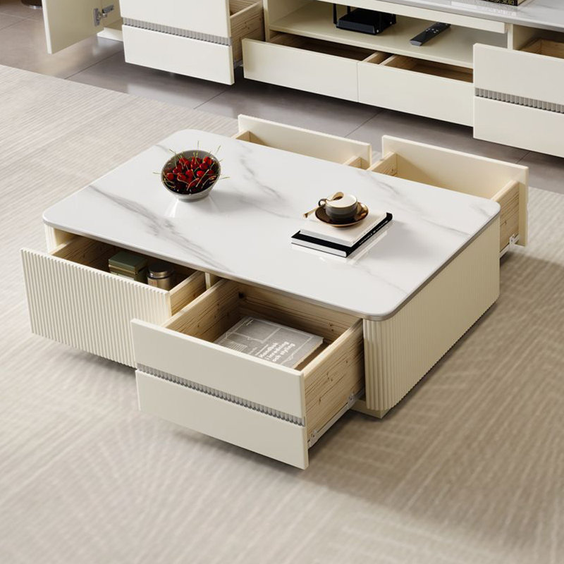 Table basse moderne moderne, H 16,54 po x L 51,18 po x l 27,56 po, Beige