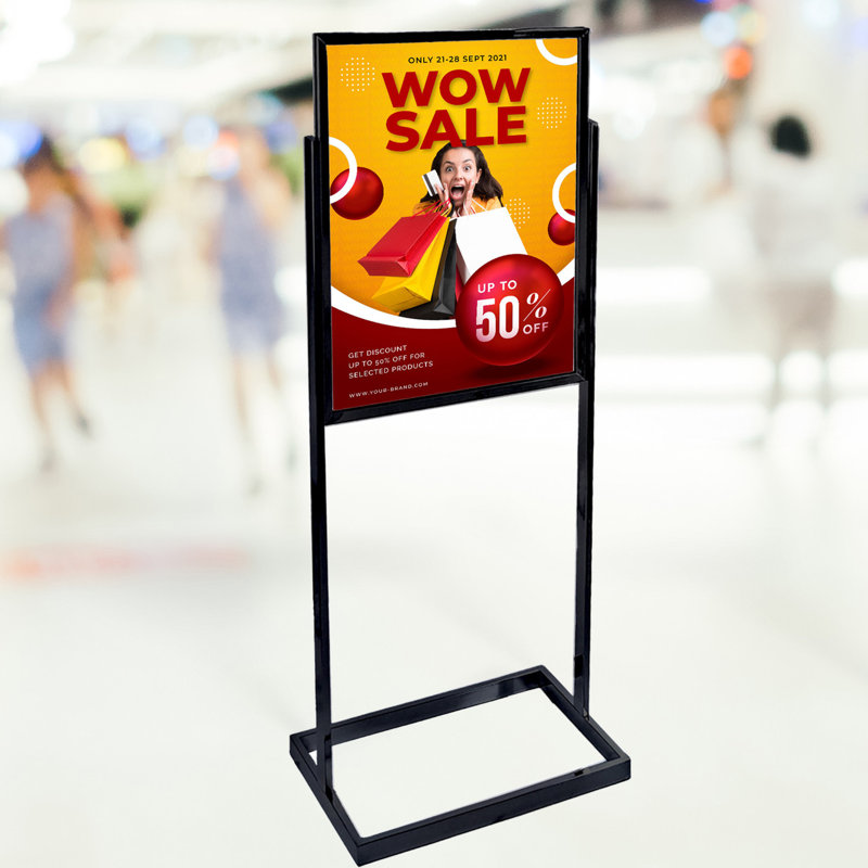 Porte-affiche noir sur pied l 22 po x H 28 po