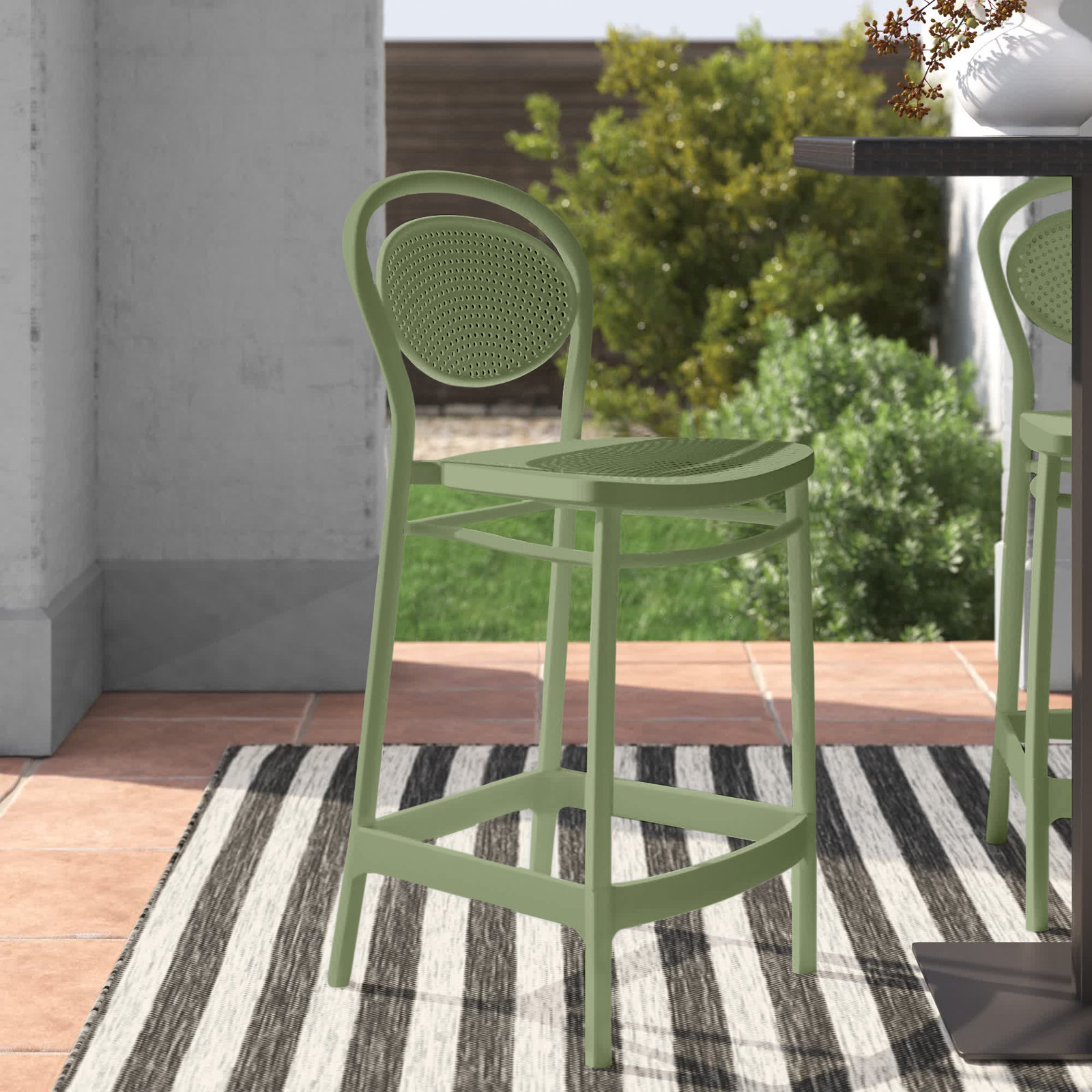Farrah Outdoor Bar Stool, Olive Green, Counter Stool (25.6" Seat Height)
