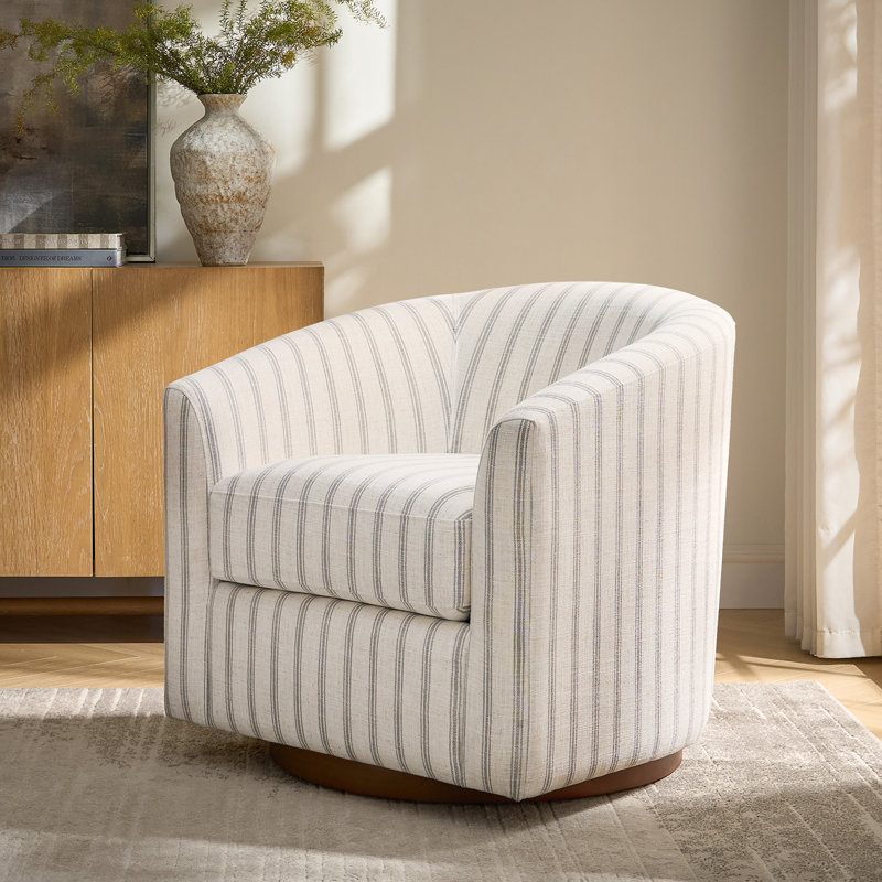  Amiir 30.5'' Wide Modern Upholstery Swivel Barrel Chair with Solid Wood Base, Strip