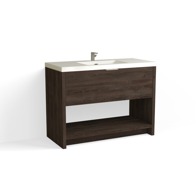Vista 48" W Freestanding Single Bathroom Vanity, White Gloss, Single-Hole, White Nanomatte/Matte Black