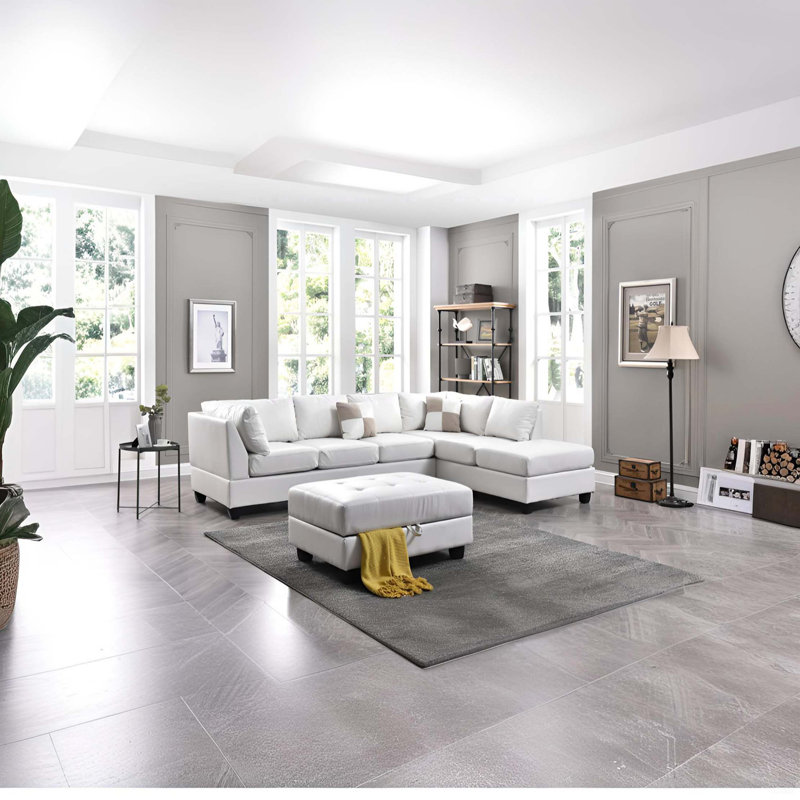 Canapé modulaire Malone (sans repose-pieds), Tissu blanc, Orienté à droite