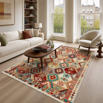 Oriental Cotton and Chenille Flatweave Area Rug