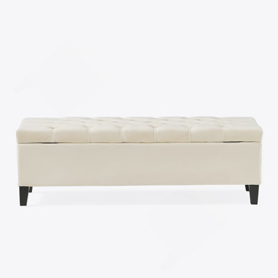 Button - Tufted And Diamond - Stitched Storage Ottoman, Beige