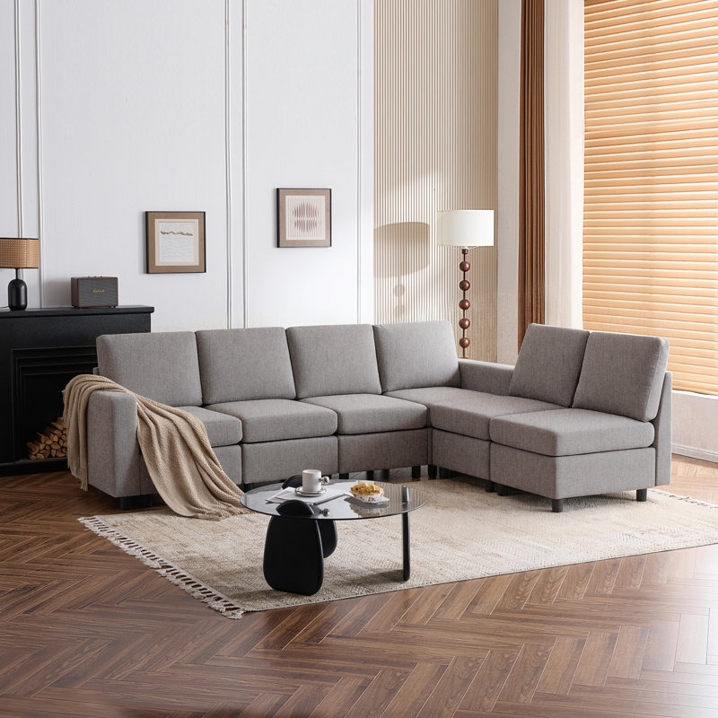 6 - Piece Modular Sectional Couch With Seat Storage, Modular Couches And Sofas Sectional For Living Room, Light Gray Chenille