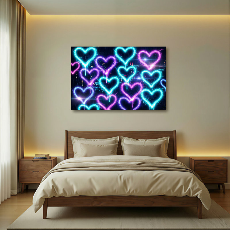 Ensemble de 1 tableau sur toile à motif cœur néon, H 24 po x l 36 po