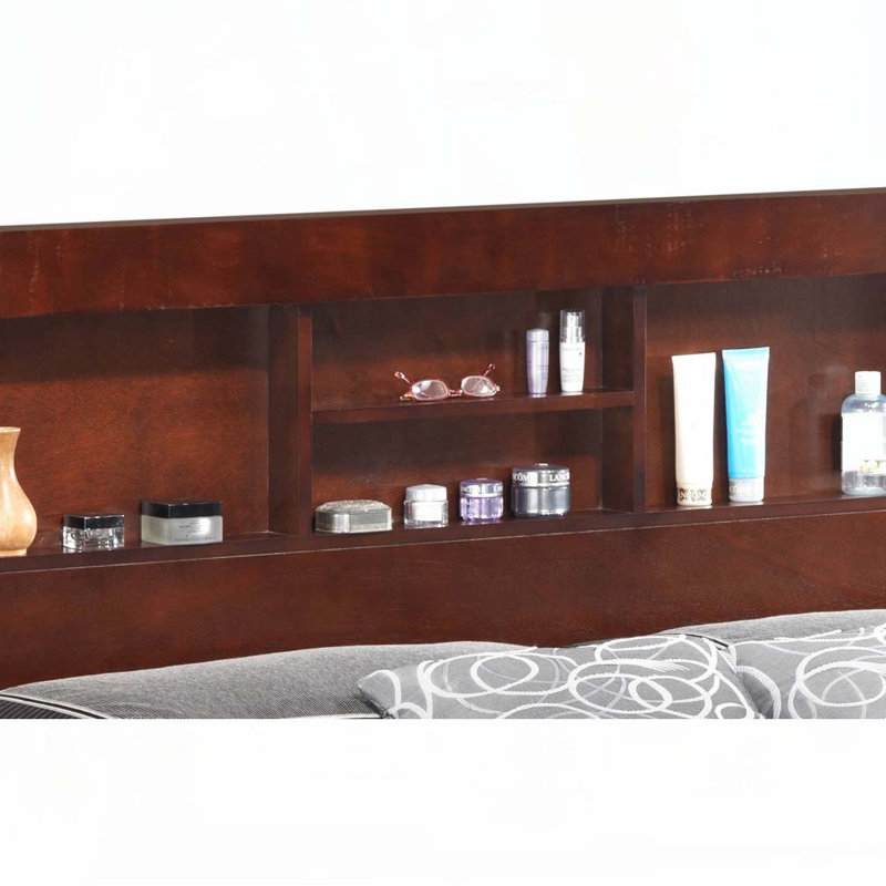 Base de lit plateforme en bois avec rangement, Cerisier, Double