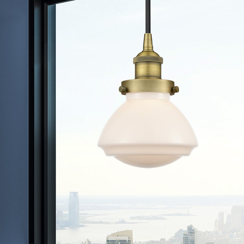 Luminaire suspendu en forme de cloche à 1 lumière Caille, Blanc, Laiton brossé